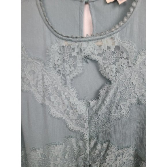 Umgee Mint Green Lace Ruffle Short Sleeve Mini BOHO Dress Size Small - Picture 3 of 9